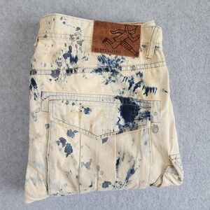Play Cloths Cargo Pants 36 Cream Blue Acid Wash Splatter Streetwear‎ Jogger